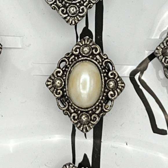 Vintage Accessory Place Button Covers Antique Gold Tone Faux Pearl Diamond Shape - Picture 2 of 7